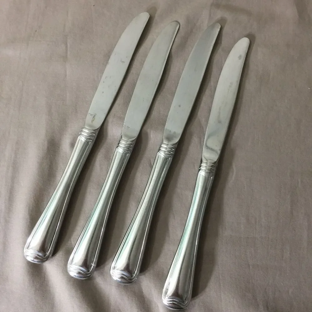 Gorham Ribbon Edge Stainless Dinner Knives Set of 4, 9” Flatware Silverware